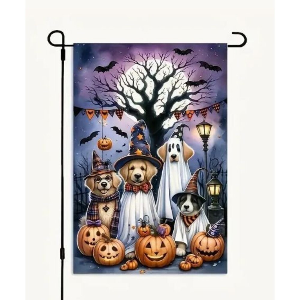 Halloween Garden Flag 12x18in Polyester Dogs Pumpkins Ghost